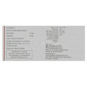 Simlo, Generic  Vytorin, Ezetimibe   Simvastatin box information