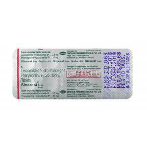 Sinarest Levo, Levocetirizine and Phenylephrine tablets back