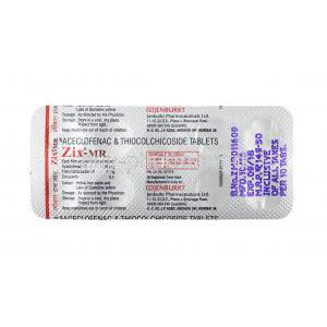 Zix, Aceclofenac and Thiocolchicoside tablets back