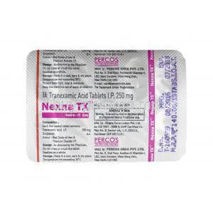 Nexna TX, Tranexamic Acid tablets back