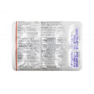 Jubiglim M, Glimepiride andMetformin tablets back