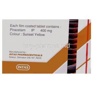 Cerectam, Generic  Nootropyl, Piracetam 400 mg Tablet Intas manufacturer info