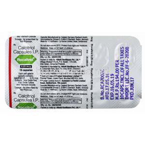 Rocaltrol, Calcitriol capsules IP, 0.25 mcg, 10 capsules, blister pack back presentation with information