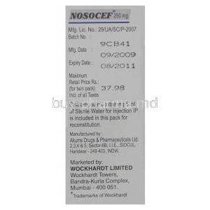 Nosocef, Generic Rocephin, Ceftriaxone Sodium 250 mg Injection manufacturer info