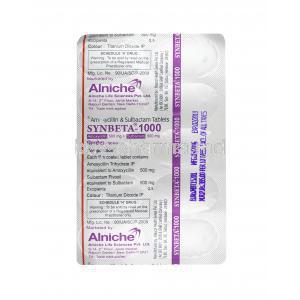 Synbeta, Amoxicillin and Sulbactam tablets back