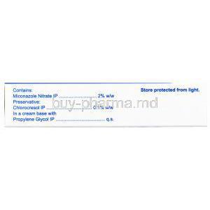 Micogel Cream, Miconazole , box back presentation with information