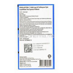 Prolastin-C, Alpha-Proteinase Inhibitor (Human) , 1000mg , box back presentation with information