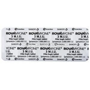 Rovamycine, Spiramycin, 3M.I.U, 10 tabs, Sanofi, Blister pack back presentation