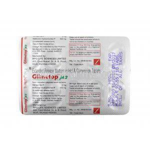 Glimetop M, Glimepiride and Metformin tablets back