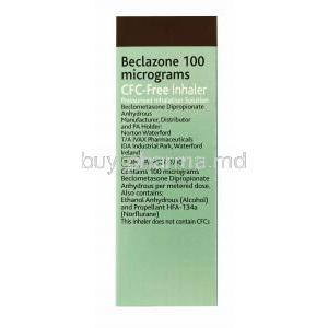 Beclazone, Beclomethasone Inhaler 200MD, Box side presentation