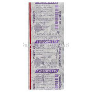 Syndopa, Generic Sinemet, Carbidopa /Levodopa Tablet packaging