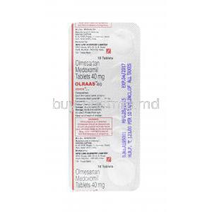 Olraas, Olmesartan Medoxomil tablets back