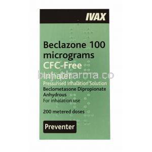 Beclazone, Beclomethasone Inhaler 200MD, Box front presentation