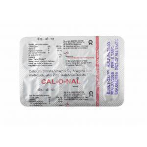 Calonal, Calcium Citrate, Vitamin, Magnesium Hydroxide and Zinc tablets back