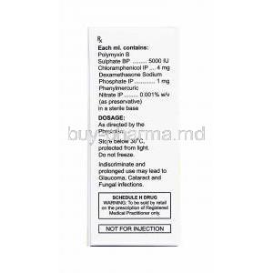 Ocupol DX Eye&Ear Drops, Chloramphenicol, Dexamethasone and Polymyxin B composition