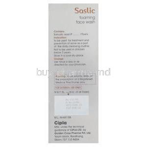 Saslic, Salicylic Acid 1% 60 ml Foaming Face Wash (Cipla)  composition