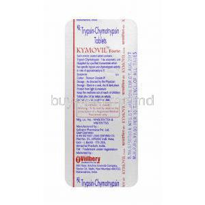 Kymovil Forte, Trypsin Chymotrypsin tablets back