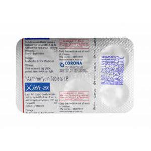 Xith, Azithromycin tablets back