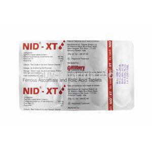 Nid XT, Ferrous ascorbate and Folic acid tablets back