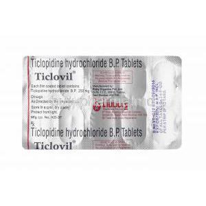 Ticlovil, Ticlopidine tablets back
