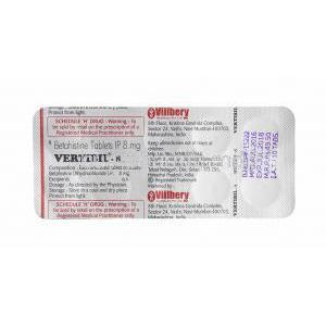 Vertibil, Betahistine tablets back