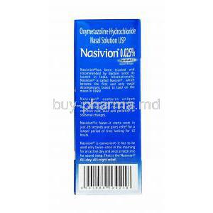 Nasivion Nasal Solution, Oxymetazoline Hydrochloride 0.25% usejpg