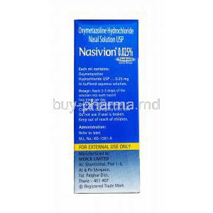 Nasivion Nasal Solution, Oxymetazoline Hydrochloride 0.25% manufacturer