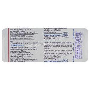 Axepta, Generic Strattera, Atomoxetine 40 mg packaging info