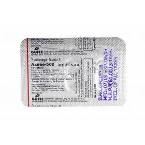 Aznee, Azithromycin tablets back