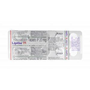 Lipigo, Rosuvastatin 20mg tablets back