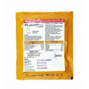 Electrobion Sachet, Sodium Chloride, Potassium Chloride and  Sodium Citrate sachet back