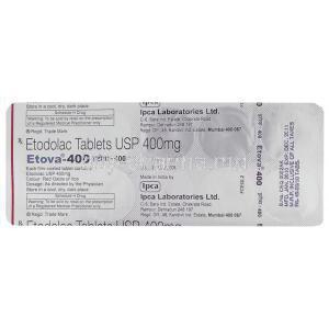 Etova, Generic Lodine, Etodolac 400 mg blister pack information