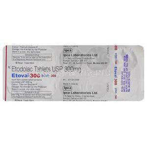 Etova, Generic Lodine, Etodolac 300 mg Tablet blister pack information