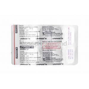 Lipophage, Orlistat 60mg tablets back