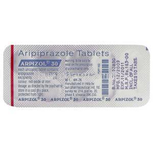 Arpizol, Generic Abilify, Aripiprazole 30 mg Tablet blister information
