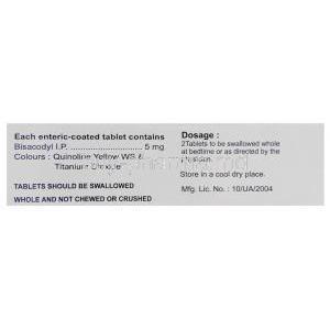 Bolax, Bisacodyl 5 mg Tablet composition