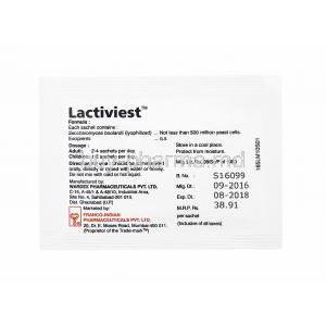 Lactiviest Sachet, Saccharomyces Boulardii sachet back