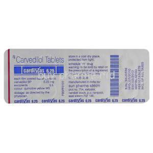 Cardivas, Generic Coreg, Carvedilol 6.25 mg packaging info