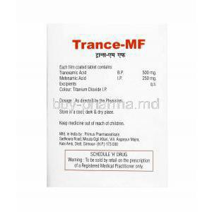 Trance MF, Tranexamic Acid and Mefenamic Acid composition