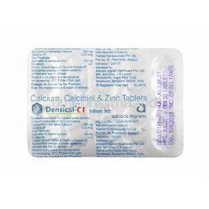 Densical CT, Calcium, Vitamin Dcalcitriol and Zinc tablets back