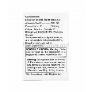 Aceron P, Aceclofenac and Paracetamol composition