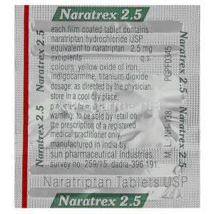 Naratrex, Generic Amerge, Naratriptan 2.5 mg (Sun) Blister pack
