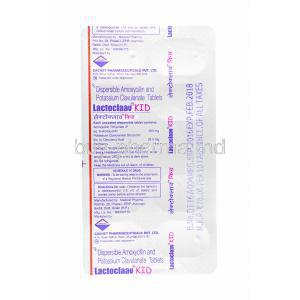 Lactoclaav Kid, Amoxicillin and Clavulanic Acid tablets back