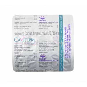 Cavit-PM, Calcium carbonate, Magnesium oxide, Isoflavone, and Vitamin D3 tablets back