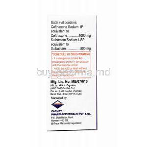 Traxol S Injection, Ceftriaxone and Sulbactam 1.5g manufacturer