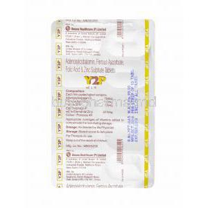 Y2P, Adenosylcobalamin, Ferrous Ascorbate, Folic Acid and Zinc Sulphate tablets back