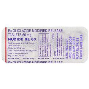 Nuzide, Generic Diamicron, Gliclazide  60 mg packaging information