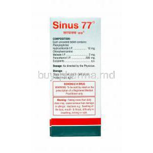 Sinus 77, Chlorpheniramine, Paracetamol and Phenylephrine composition
