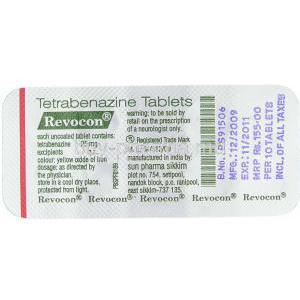 Revocon, Tetrabenazine 25 mg packaging information