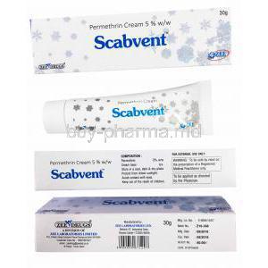Scabvent, Permethrin Cream 5%, 30g, box and tube presentation